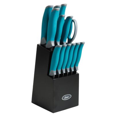 Imagen 1 del producto Set Cuchillos acero inoxidable Lindbergh 14 pcs mango azul y taco de madera negro