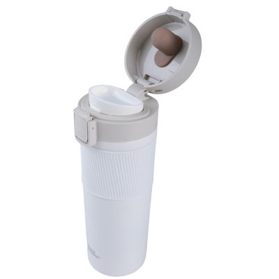 Mug Acero Inoxidable Tapa Con Pulsador y Antideslizante 480ml Blanco