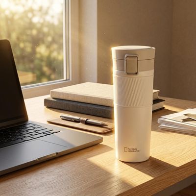 Imagen 2 del producto Mug Acero Inoxidable Tapa Con Pulsador y Antideslizante 480ml Blanco