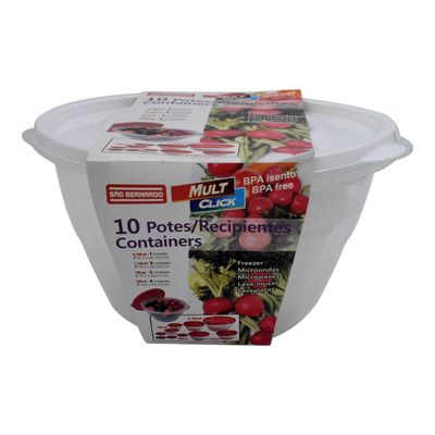 Imagen 1 del producto Set De 10 Contenedores De Plastico Tapa Blanca San Bernardo