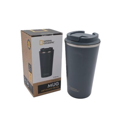 Mug Acero Inoxidable Tapa Flip Antideslizante 500ml Gris