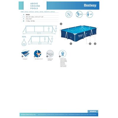 Imagen 2 del producto Piscina Bestway Rectangular Steel Pro 3.00MX2.01MX66Cm Azul