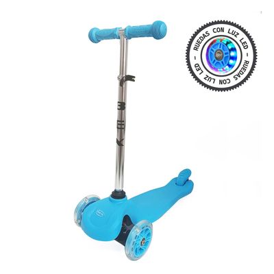 Imagen 2 del producto Scooter Monopatin 3 Ruedas Luces Barra Ajustable 70cm Azul Bex