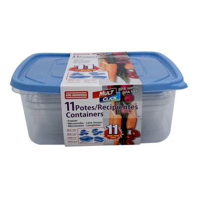 Set De 11 Contenedores De Plastico Tapa Azul San Bernardo