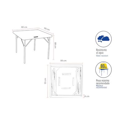 Imagen 2 del producto Mesa Plegable Cuadrada 86x86 Cms Blanca Northwest
