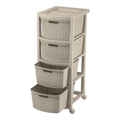 Cajonera Plastica Tejida 4 cajones Taupe 39x33x83 cm Rimax