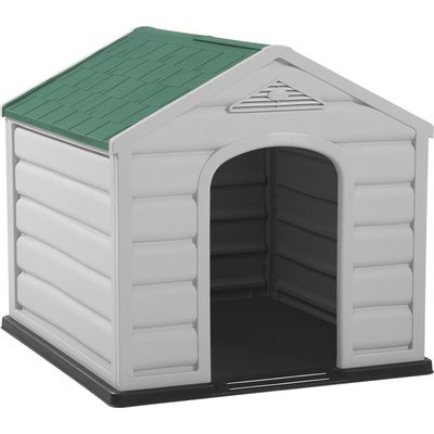 Casa Para Perro Pequeña Gris Hielo - Techo Verde 68x61x58,5cm