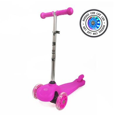 Imagen 2 del producto Scooter Monopatin 3 Ruedas Luces Barra Ajustable 70cm Rosa Bex