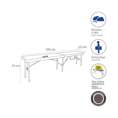 Imagen 2 del producto Banca Plegable 43X28X182cm Negra Northwest