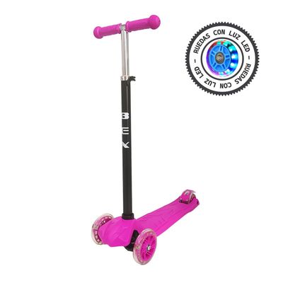 Imagen 2 del producto Scooter Monopatin 3 Ruedas Luces Barra Ajustable 86cm Rosa Bex