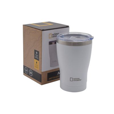 Mug Acero Inoxidable Tapa Transparente Rosca 350ml Blanco