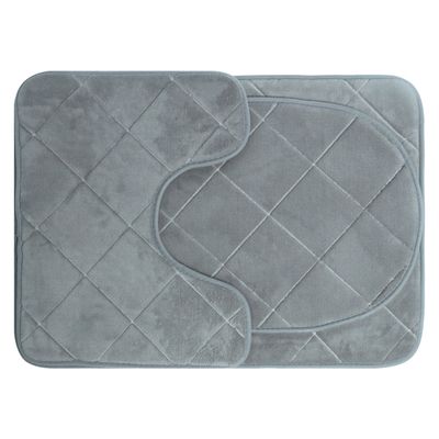 SET ALFOMBRA BAÑO PISO Y CUBRE WC GRIS 2