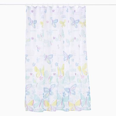 Cortina De Baño Estampada Pol - Morado Hojas