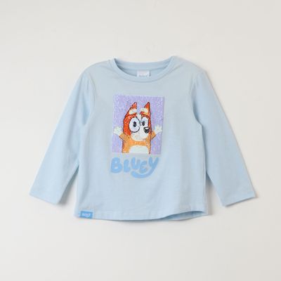Polera Manga Larga Niña Reversible Celeste Bluey