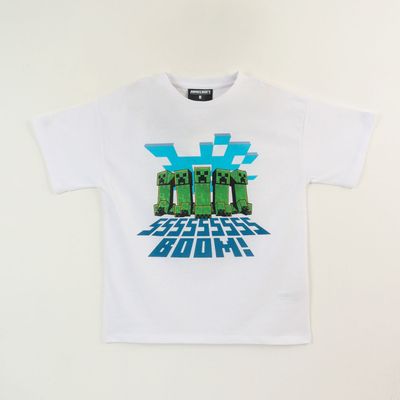 Imagen 1 del producto Polera Manga Corta Niño Blanco Creepers Boom Minecraft