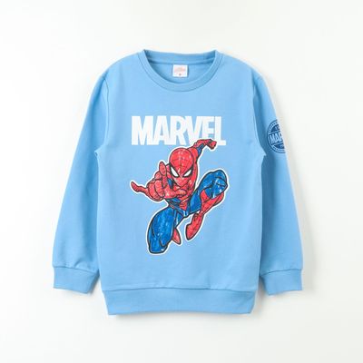 Poleron Cerrado Niño Spiderman Saltando Azul Marvel