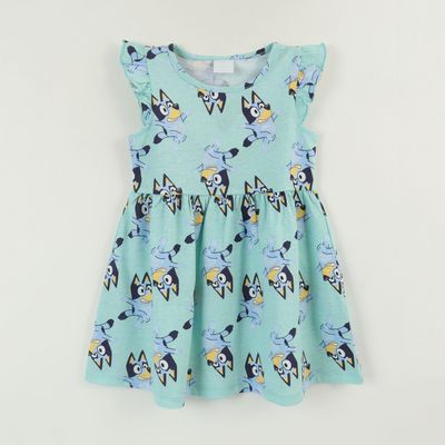 Vestido Sin Manga y Collet Niña Celeste Print Caras Bluey