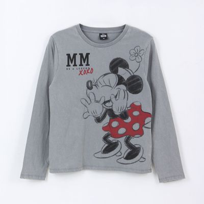 Polera Manga Larga Niña Minnie Mouse Gris Disney