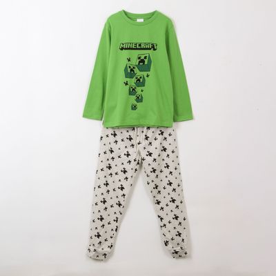 Pijama Manga Larga Niño Creepers Verde Minecraft