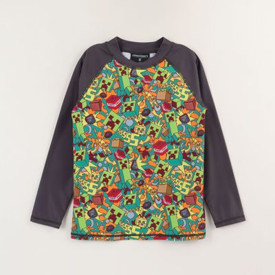 Polera UV Manga Larga Niño Verde Full Print Minecraft