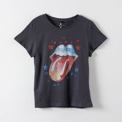 Polera Manga Corta Mujer Lengua Negro The Rolling Stones
