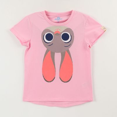Polera Manga Corta Niña Rosado Hopps Face Zootopia Disney