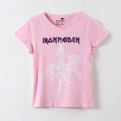 Polera Manga Corta Mujer Logo Rosado Iron Maiden