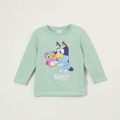Polera Manga Larga Niño Peluche Verde Bluey