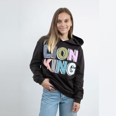 Polerón Mujer Rey León Letras Lavado Negro Disney