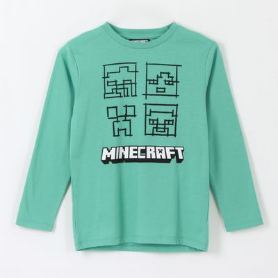 Polera Manga Larga Niño Personajes Verde Minecraft