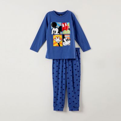 Conjunto Pijama Niño Mickey Cuadros Azul Azul Disney