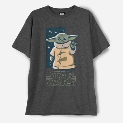 Polera Manga Corta Niño Baby Yoda Gris Star Wars