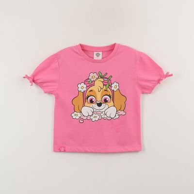 Polera Manga Corta Niña Rosado Skye & Flowers Paw Patrol