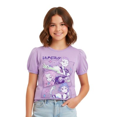 Polera Manga Corta Niña Band Morado Kpop Demon Hunters