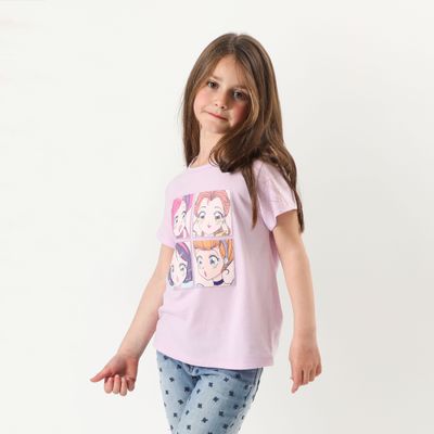 Polera Manga Corta Niña Princesas Lila Disney