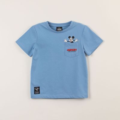 Polera Manga Corta Niño Azul Bolsillo Mickey Disney