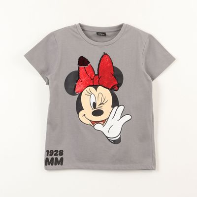 Imagen 1 del producto Polera Manga Corta Niña Minnie Lentejuelas Moño Gris Disney