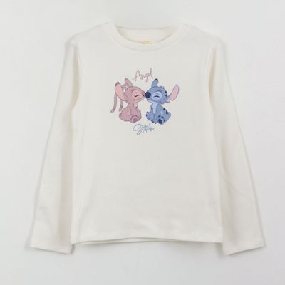 Polera Manga Larga Niña Rib Lilo & Stitch Blanco Disney