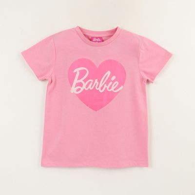 Polera Manga Corta Niña Rosado Logo Barbie