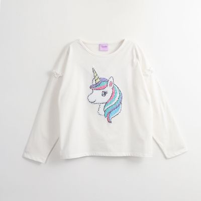 Imagen 1 del producto Polera Manga Corta Niña Lentejuelas Blanco Unicornio