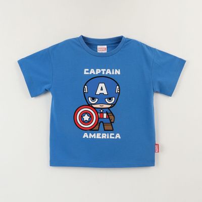 Polera Manga Corta Niño Azul Capitan America Spidey Marvel