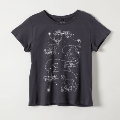 Polera Manga Corta Mujer Lineal Negro Harry Potter