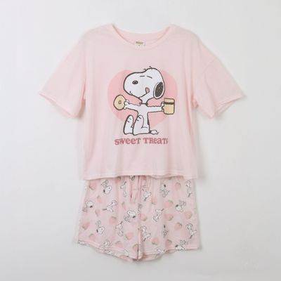 Pijama Manga Corta Mujer Rosado Sweet Snoopy