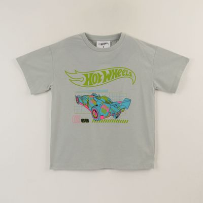 Polera Manga Corta Niño Gris Logo Hot Wheels