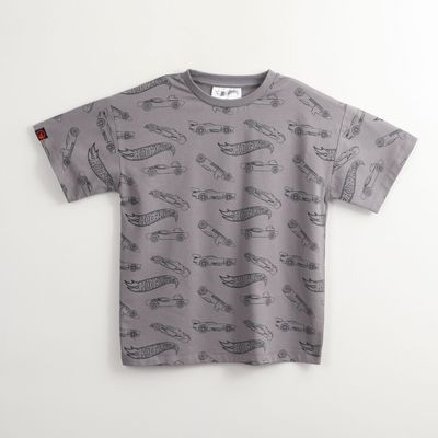 Polera Manga Corta Niño Full Of Cars Gris Hot Wheels