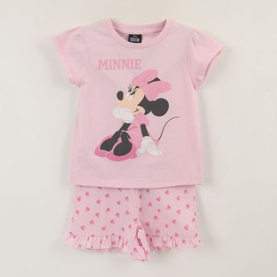 Pijama Manga Corta Niña Rosado Minnie Sentada Disney