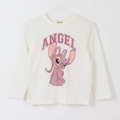 Polera Manga Larga Niña Angel Lilo & Stitch Blanco Disney
