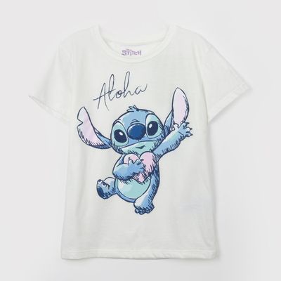 Polera Manga Corta Niña Aloha Lilo y Stitch Blanco Disney