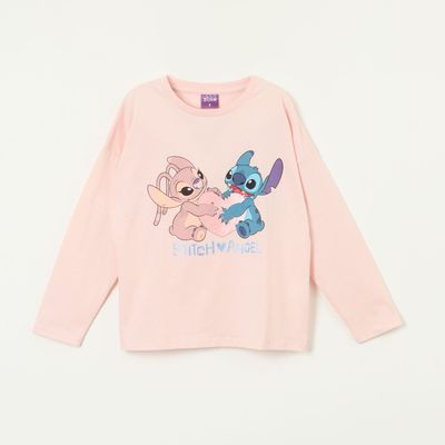 Polera Manga Larga Niña Lilo & Stitch Love A Rosado Disney