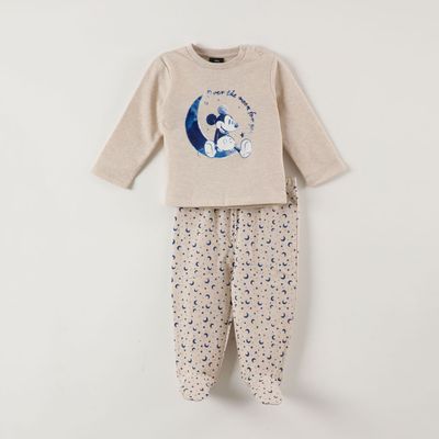 Conjunto Pijama Buzo Bebe Mickey Over The Moon Beige Disney